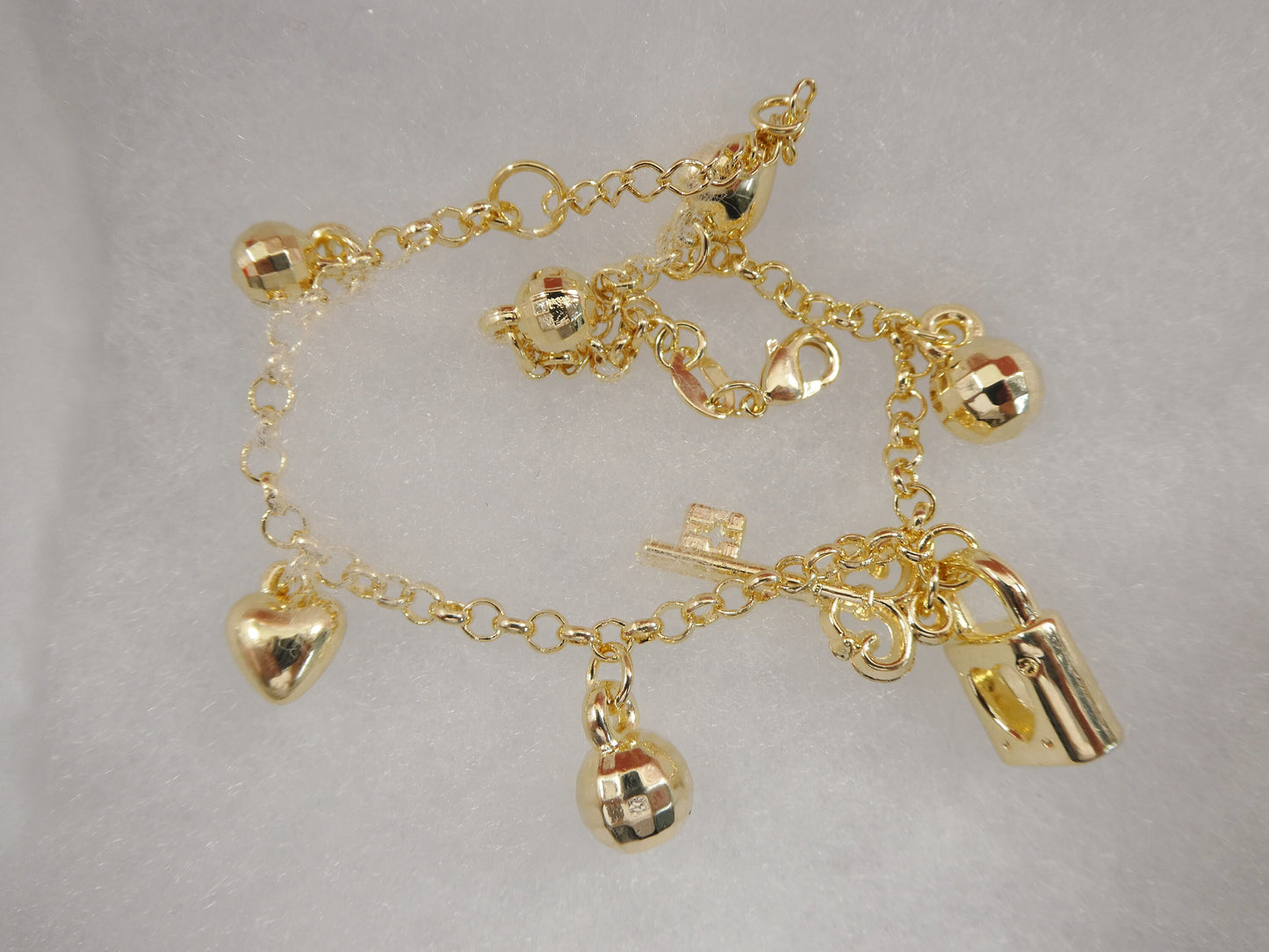 7 inch 18k gold filled adjustable with extension charm ladies bracelet