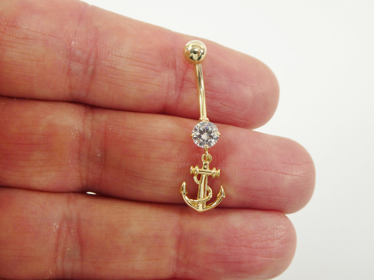 14k real solid yellow gold anchor navel belly button ring piercing