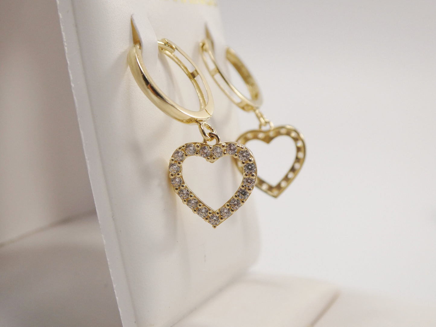 real 10k solid yellow gold dangle heart micro fave setting plain hoop huggie earring