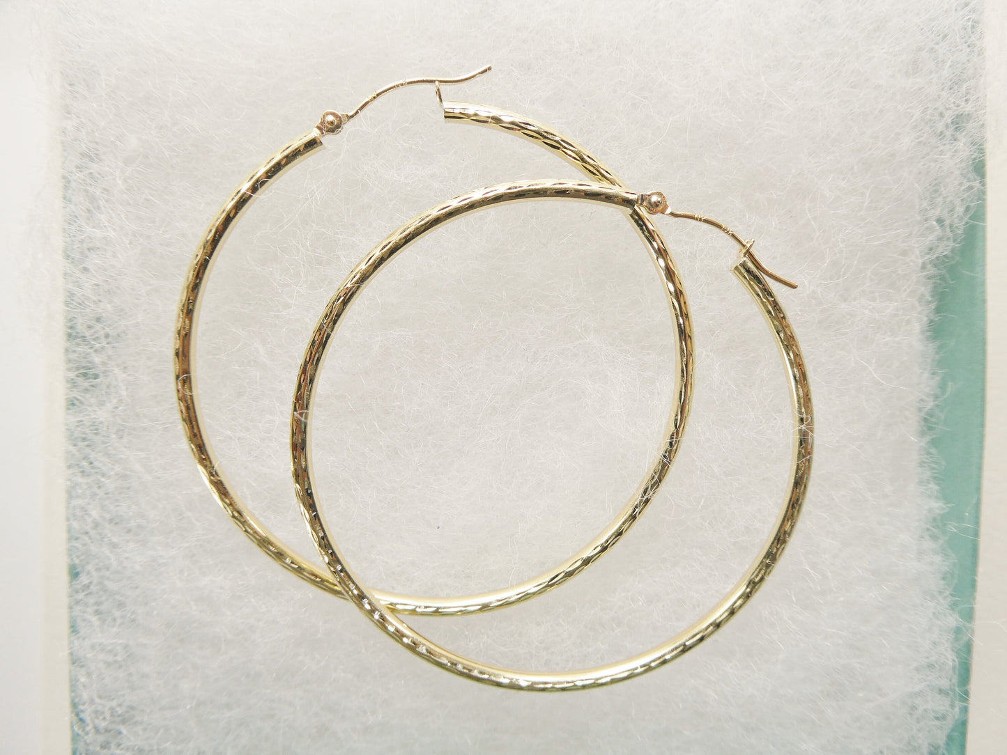10K real solid yellow gold 50mm round hoop earring snap closure full diamond cut finish