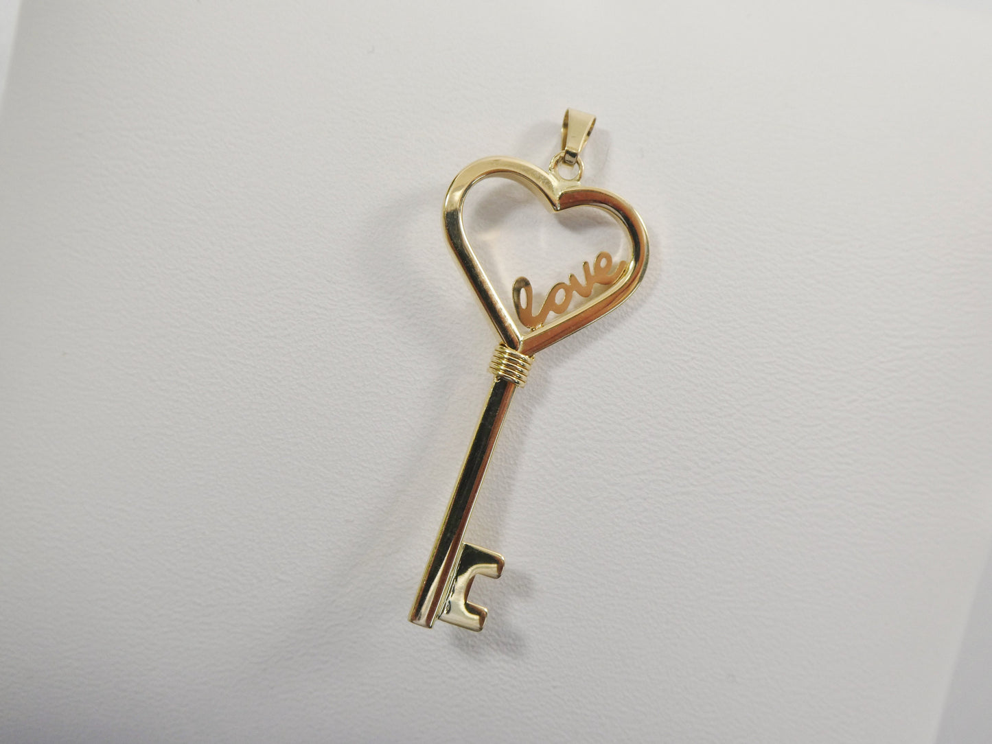 women's 14k real solid yellow gold love key charm