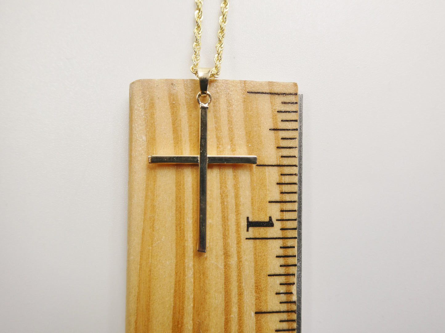 14k real solid yellow gold super polish cross pendent and robe necklace