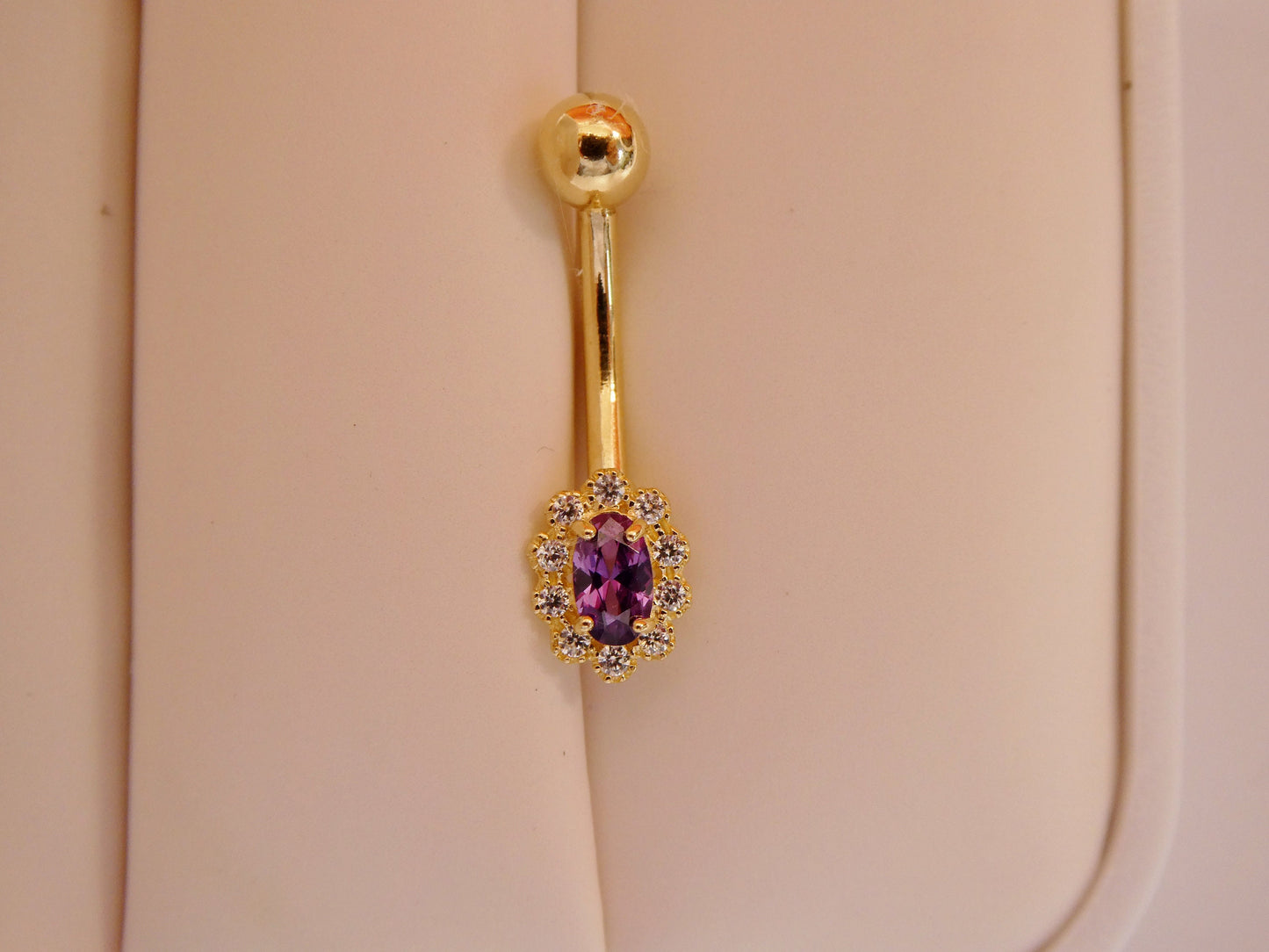 14k real solid yellow gold oval color stone center belly button ring piercing