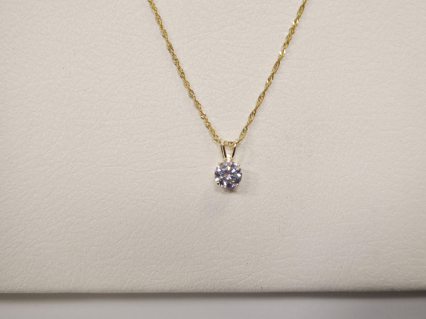 10k real solid yellow gold 16 inch chain and round stone solitaire pendent set