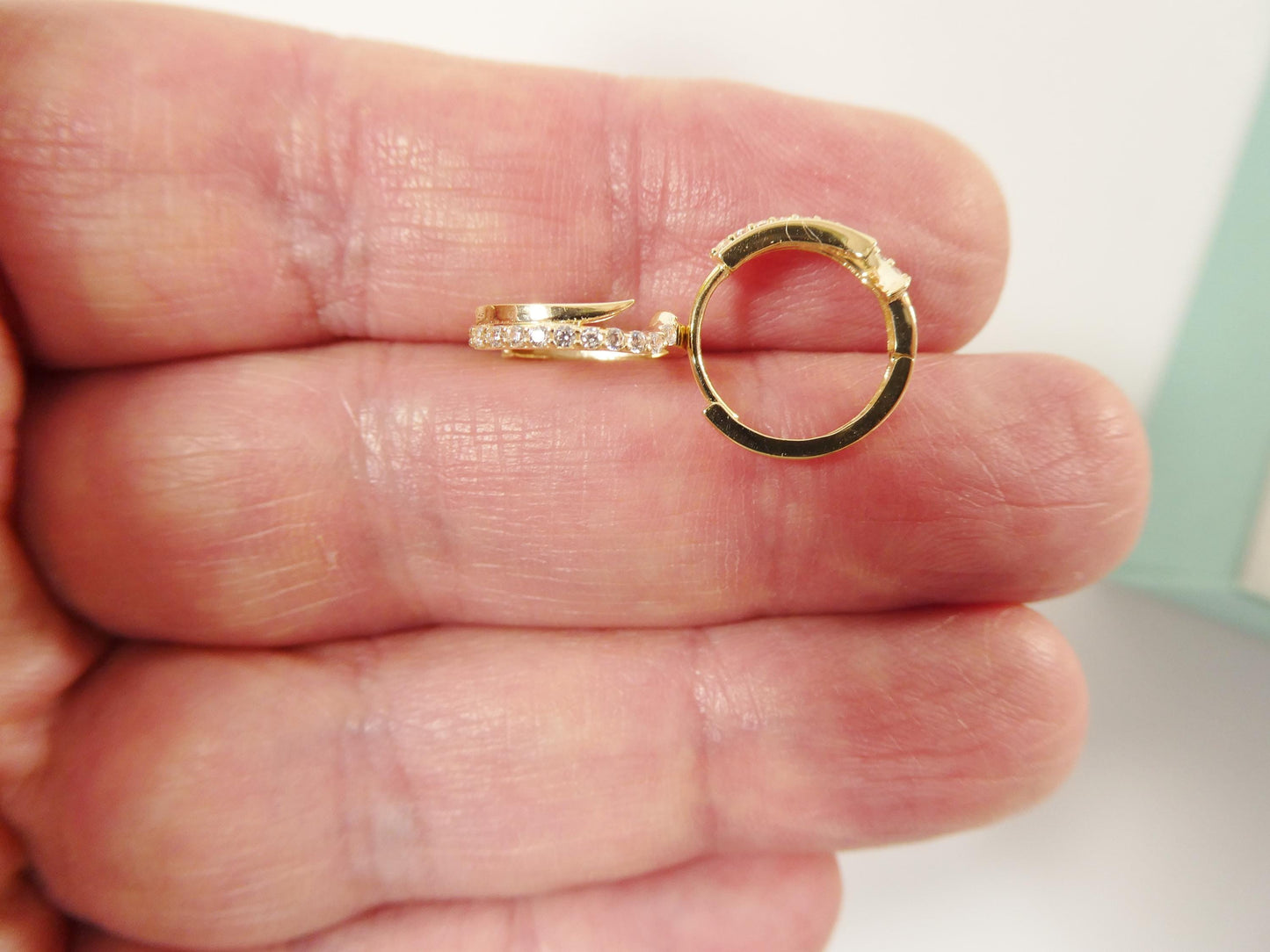 10k real yellow gold design huggies hinged hoop earring daith
