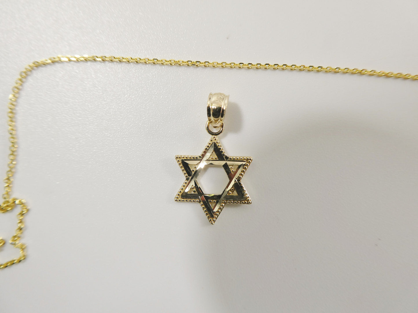14k real solid yellow gold star of david pendent and cable necklace