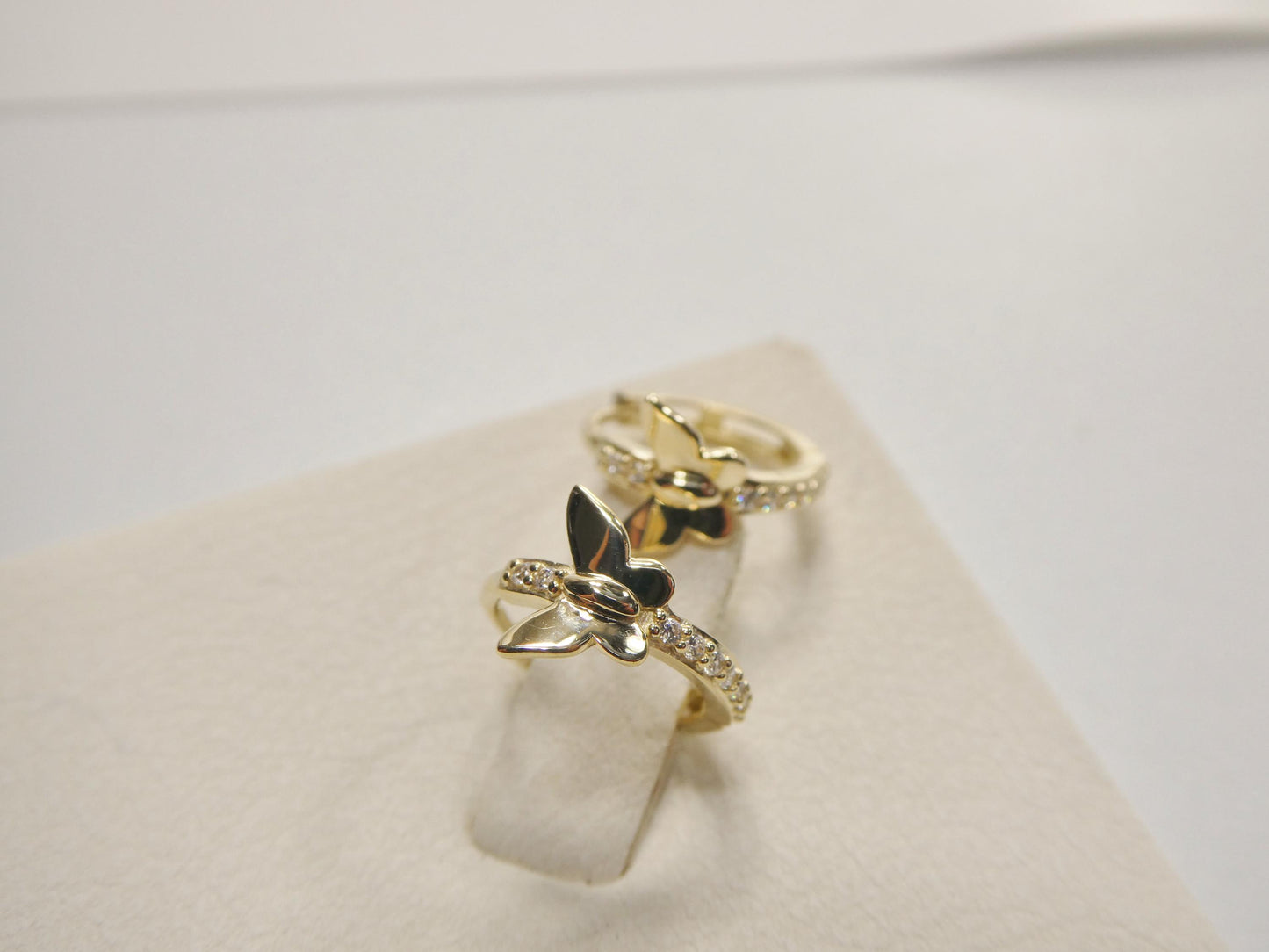 real 10k solid yellow gold designer butterfly hoop huggie earrings