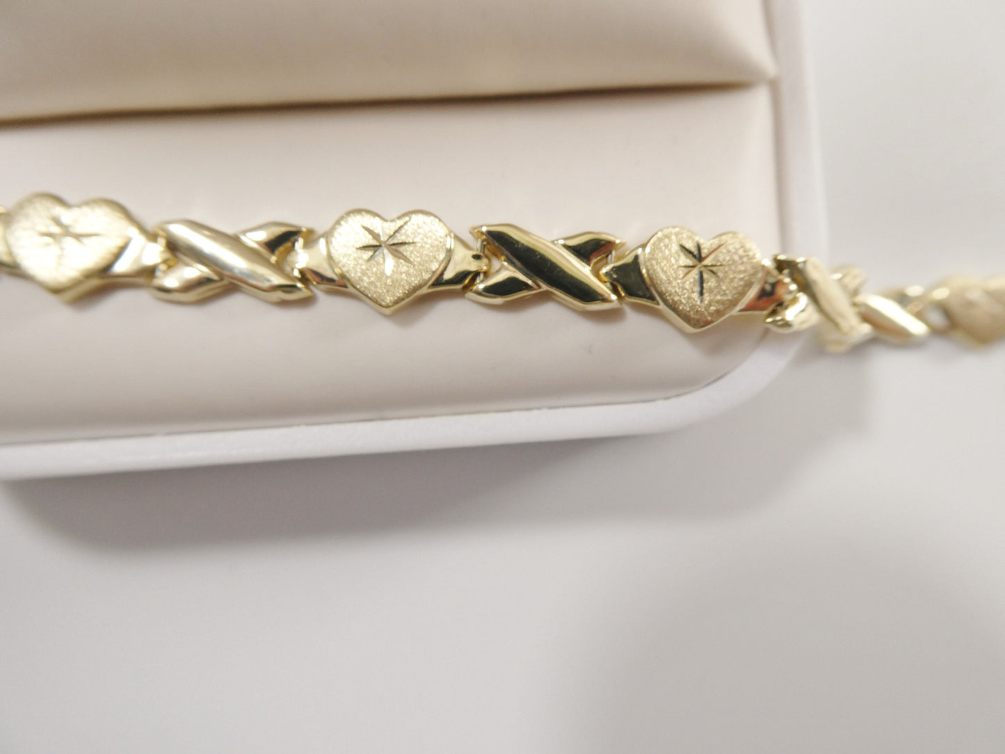 10k real solid yellow gold xo heart 7 inch bracelet