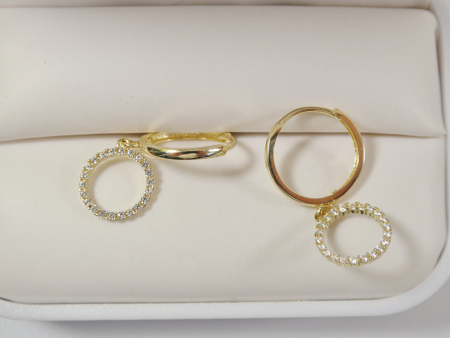 10k real solid yellow gold circle drop huggie earrings