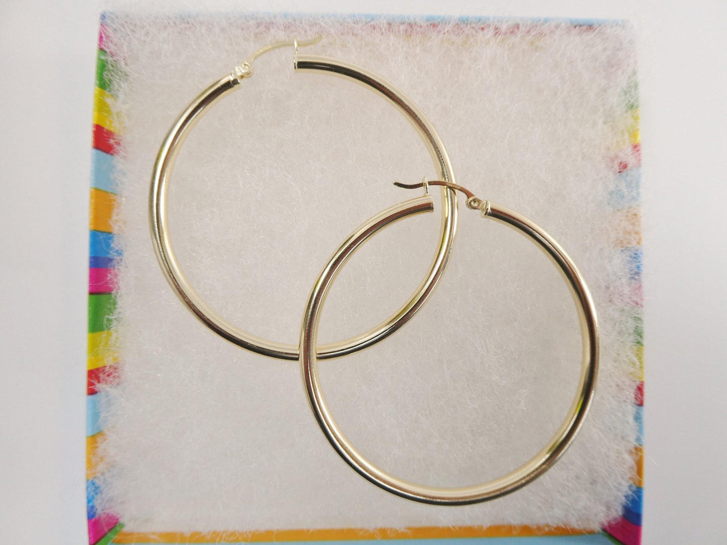 real 10k solid yellow gold plain high polish 50mm hoop huggie earrings