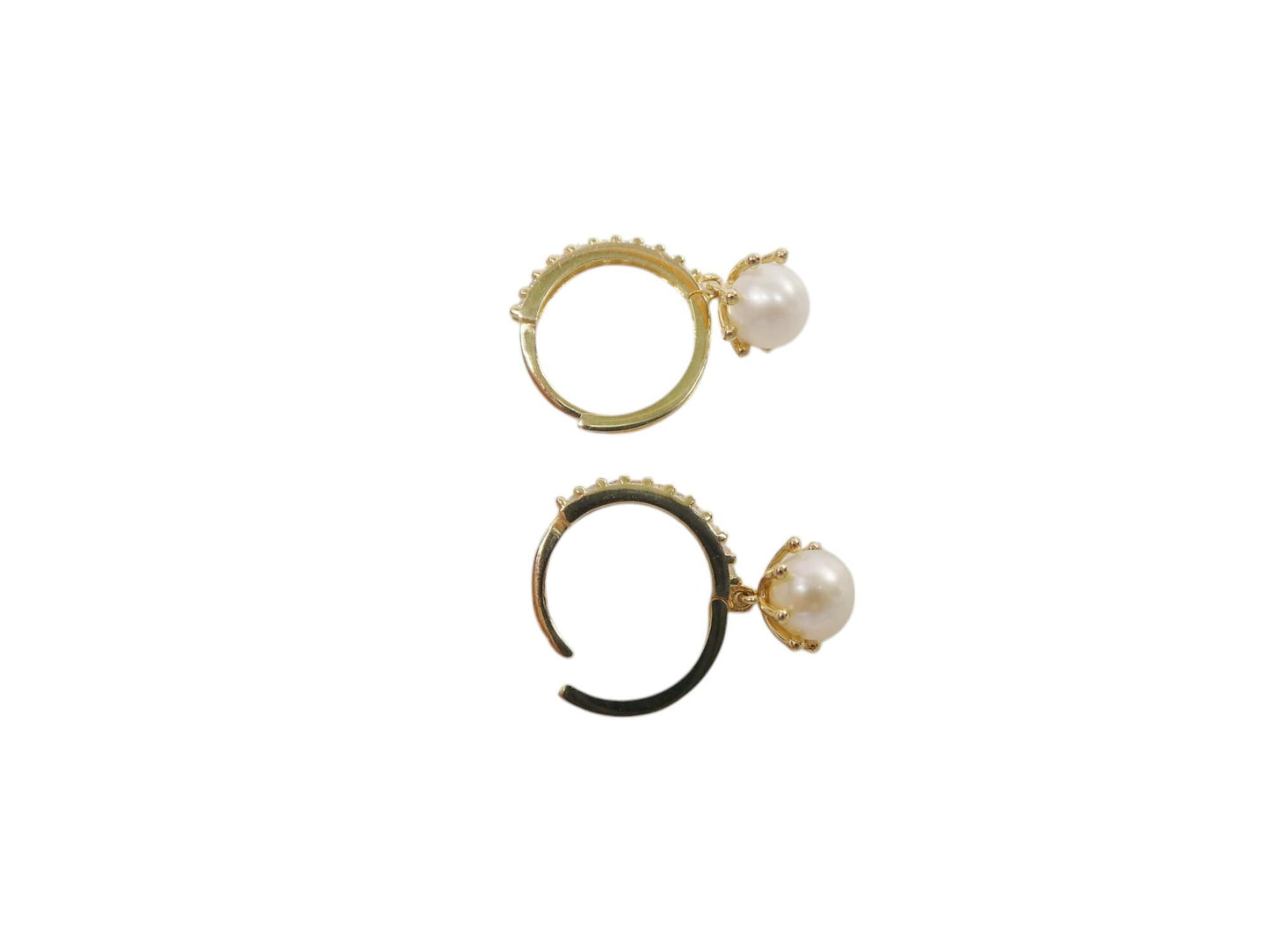 real 10k solid yellow gold cultured freshwater pearl hoop huggie earring
