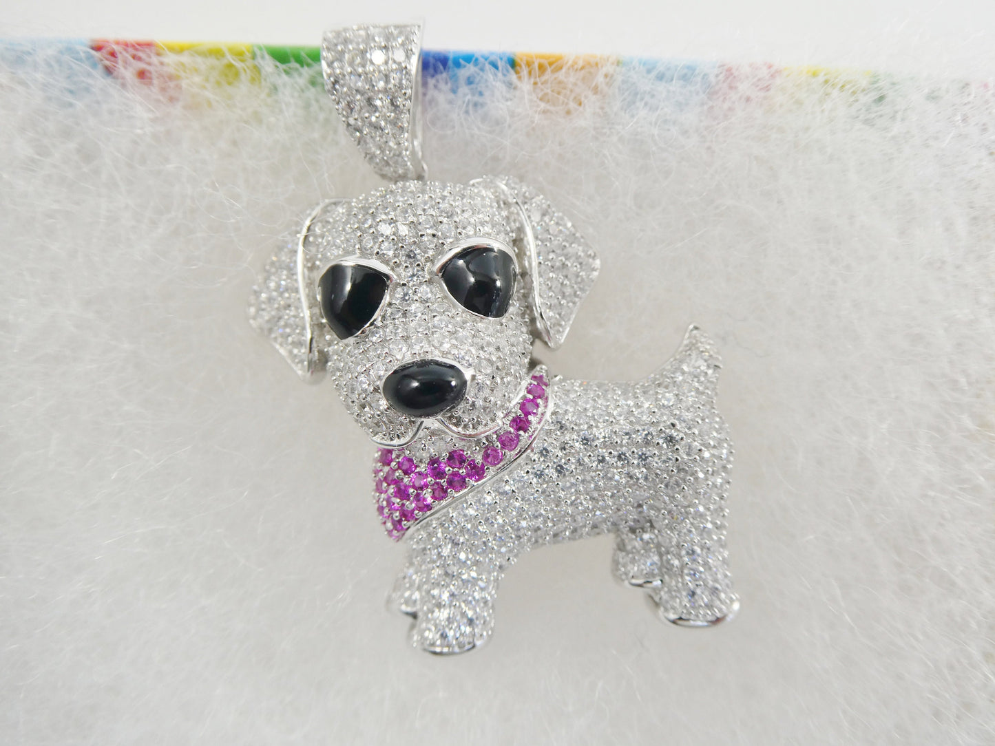 real 925 sterling silver full stone setting dog animal pendent