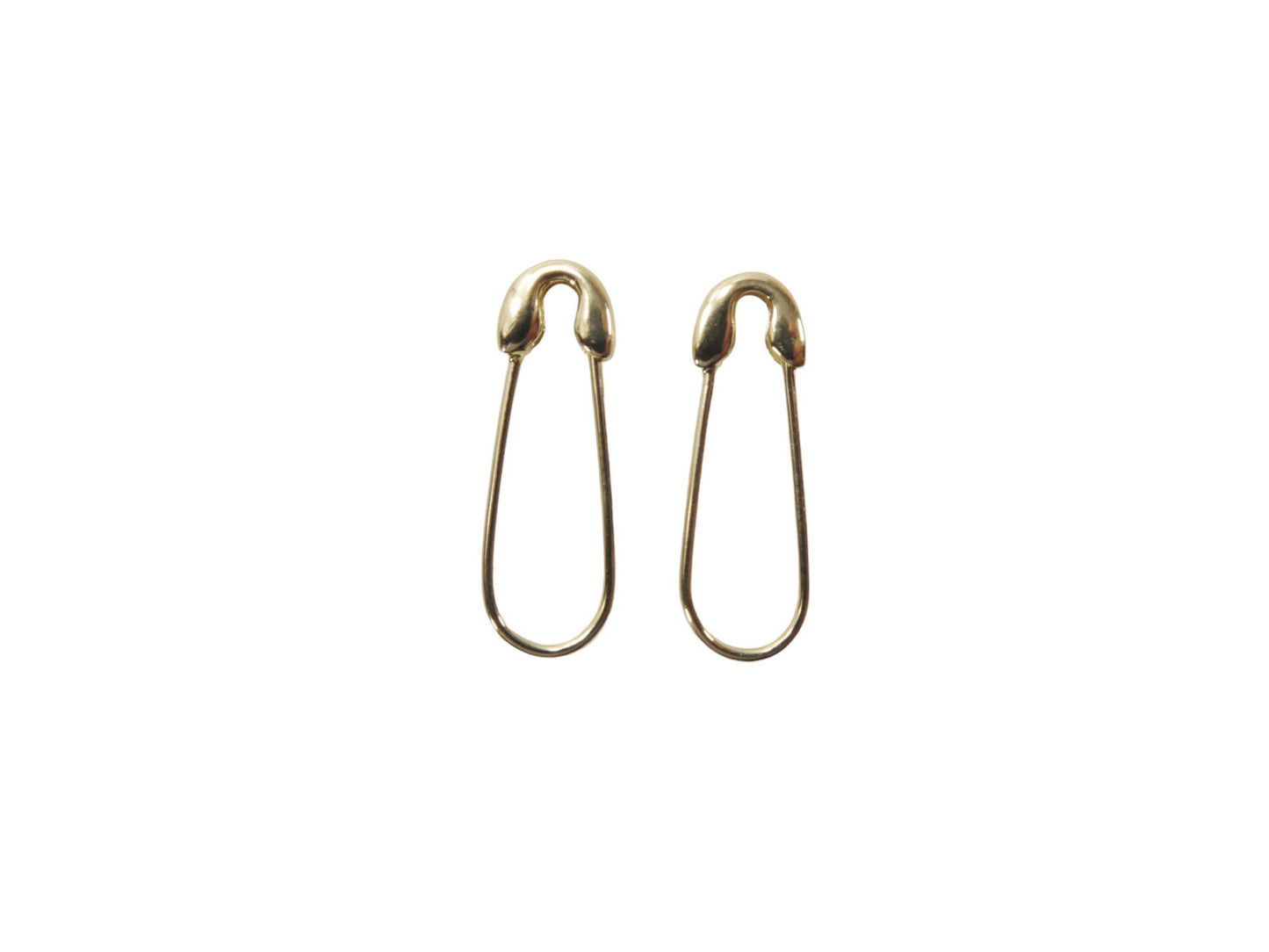 real 10k solid yellow gold safety pin dangle drop earrings