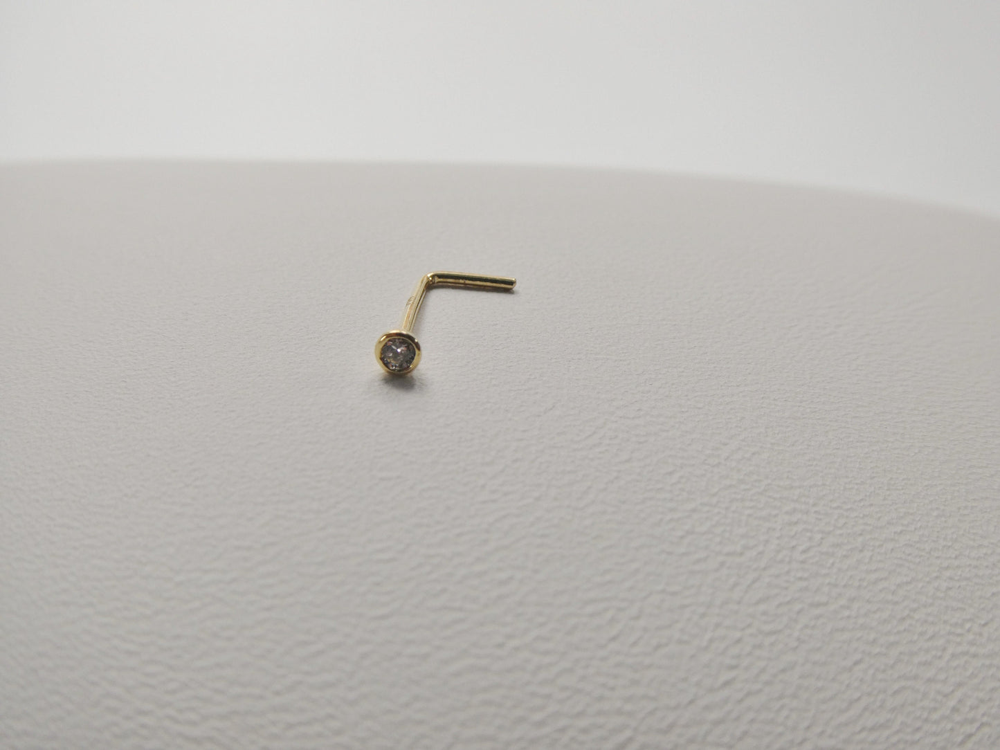14k real solid yellow gold L SHAPE 1.5mm round stone stud nose ring