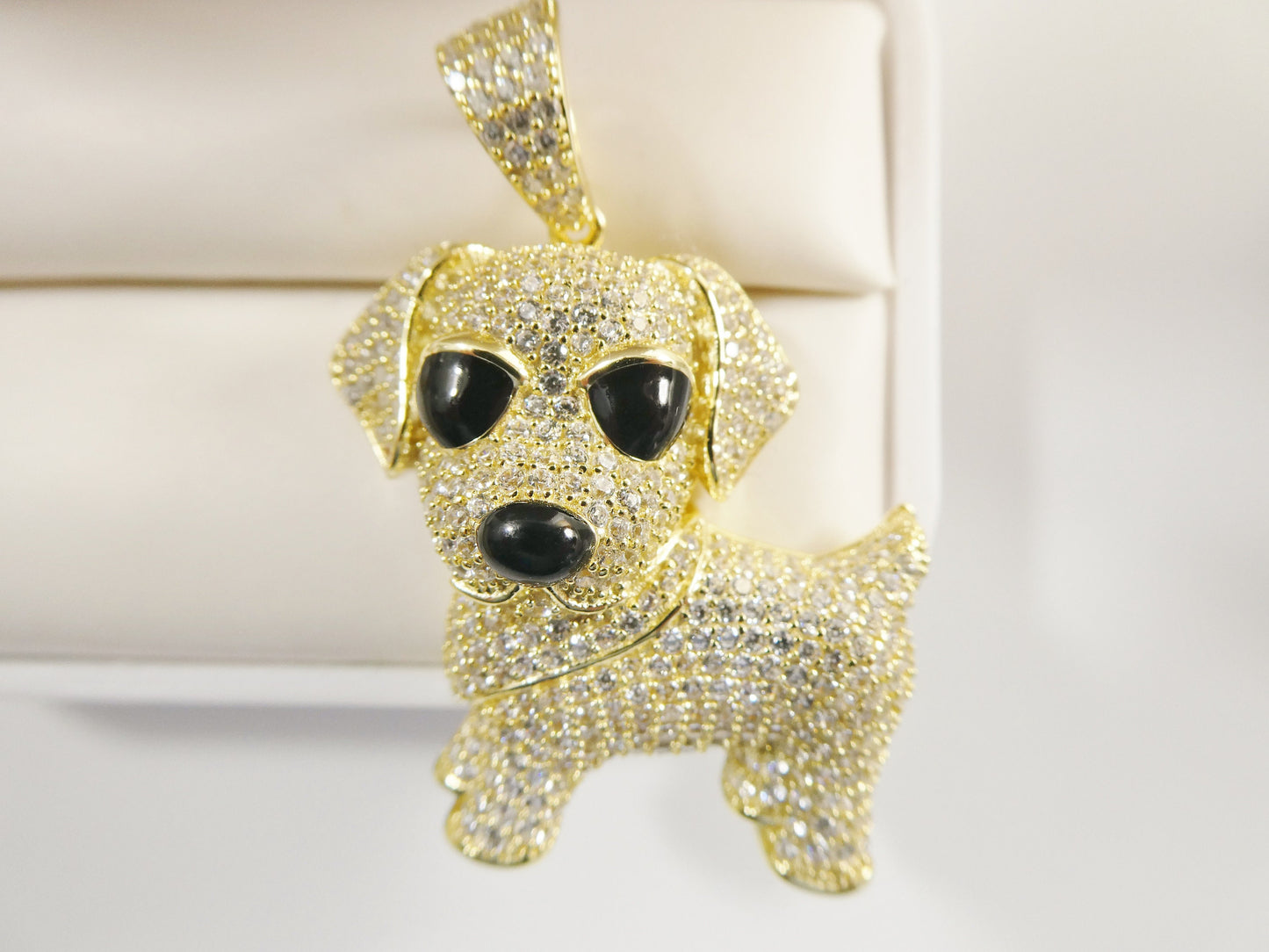 real 925 sterling silver full stone setting dog animal pendent