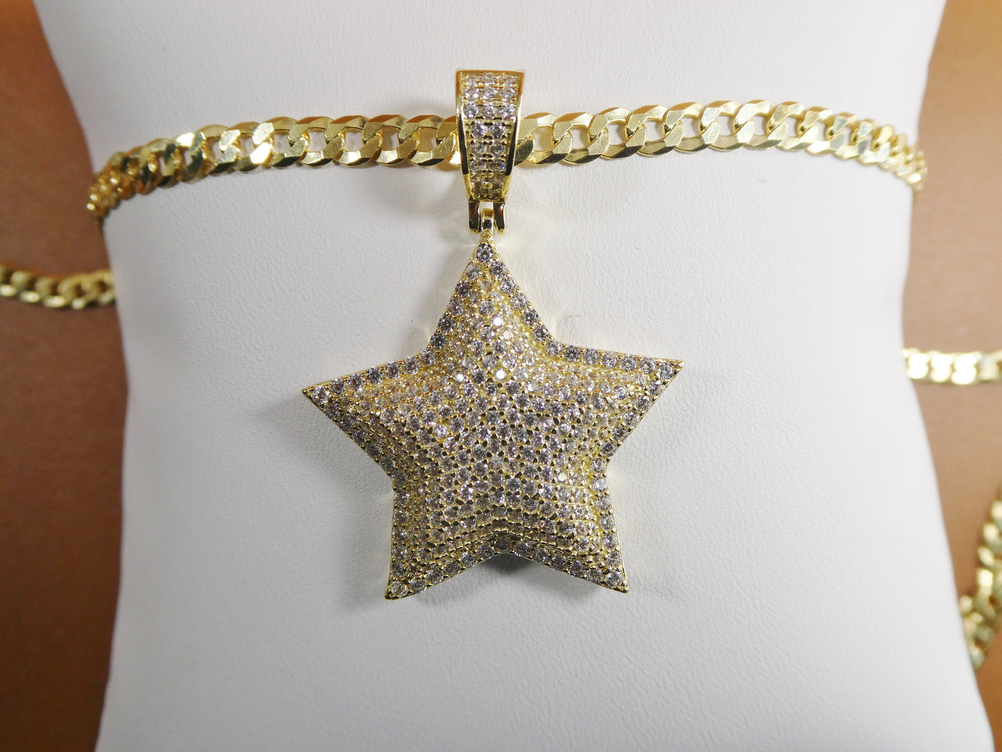 14k yellow gold color tone chain and star charm pendent over real 925 sterling silver