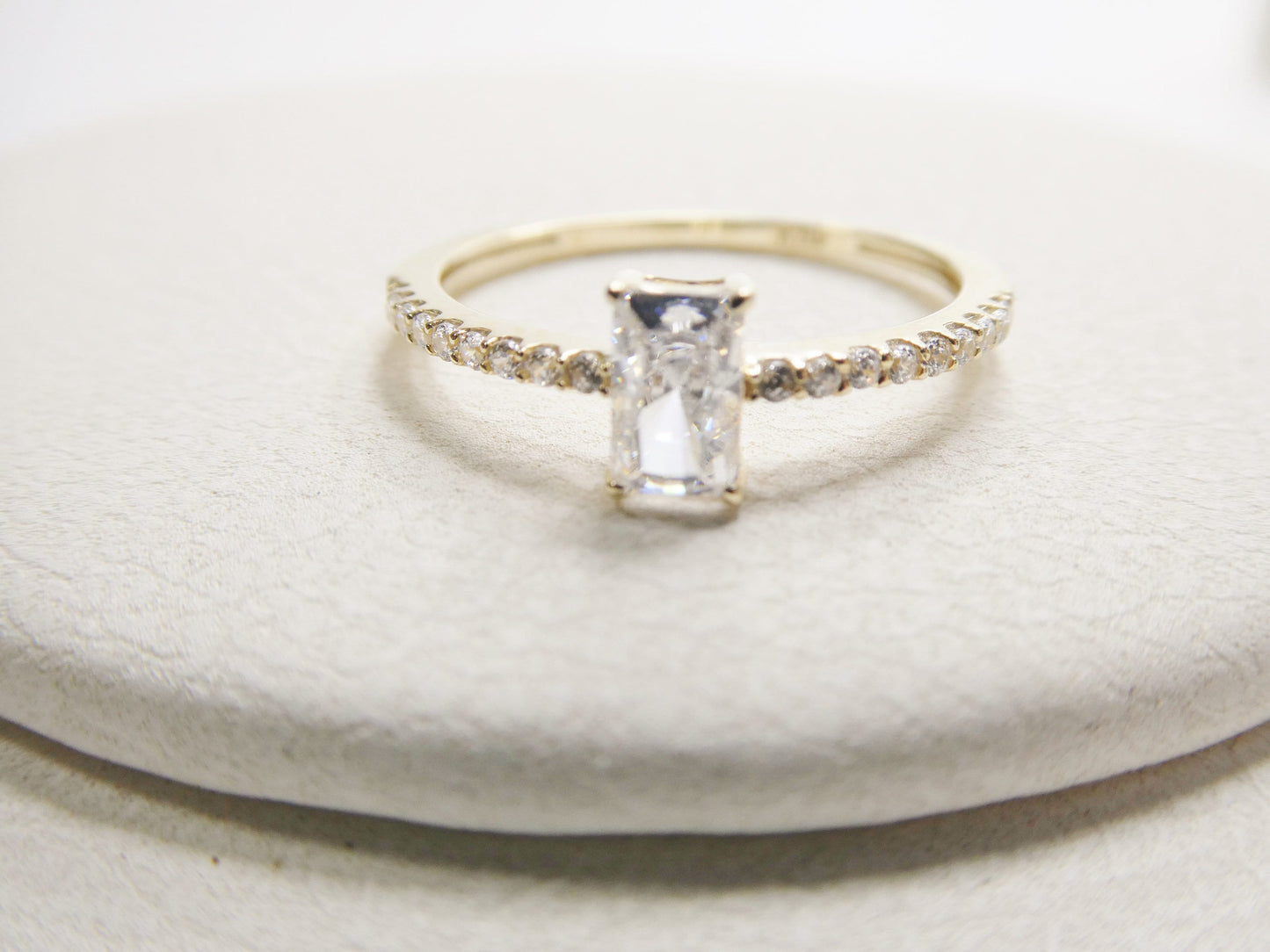 real 10k solid yellow gold women's classic micro pave setting ring