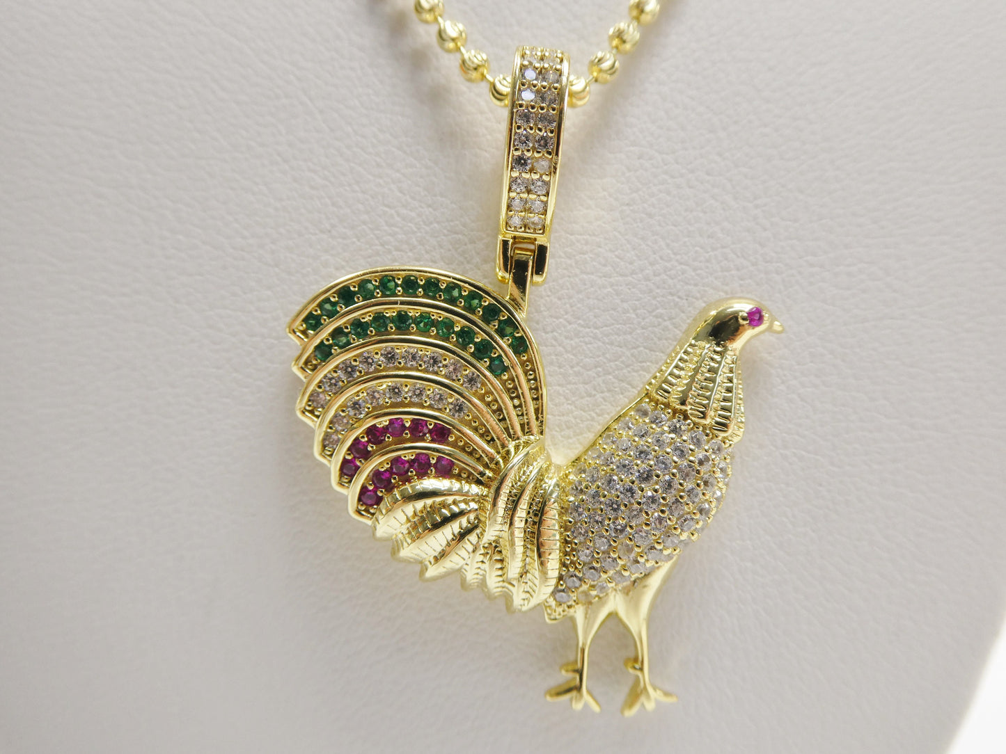 real 925 sterling silver 2mm moon chain and rooster pendent