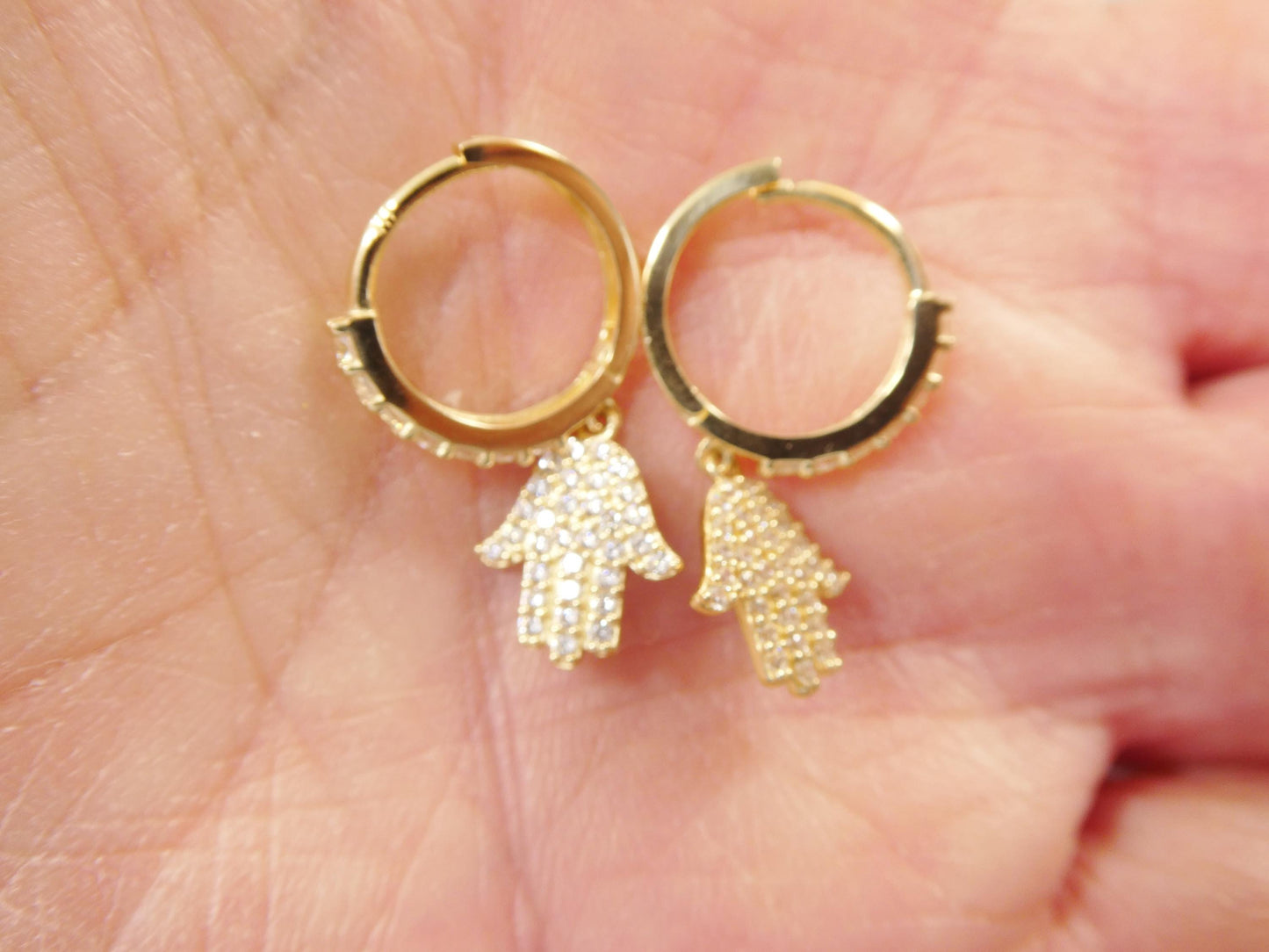 real 10k solid yellow gold hamsa hand hoop huggie earrings