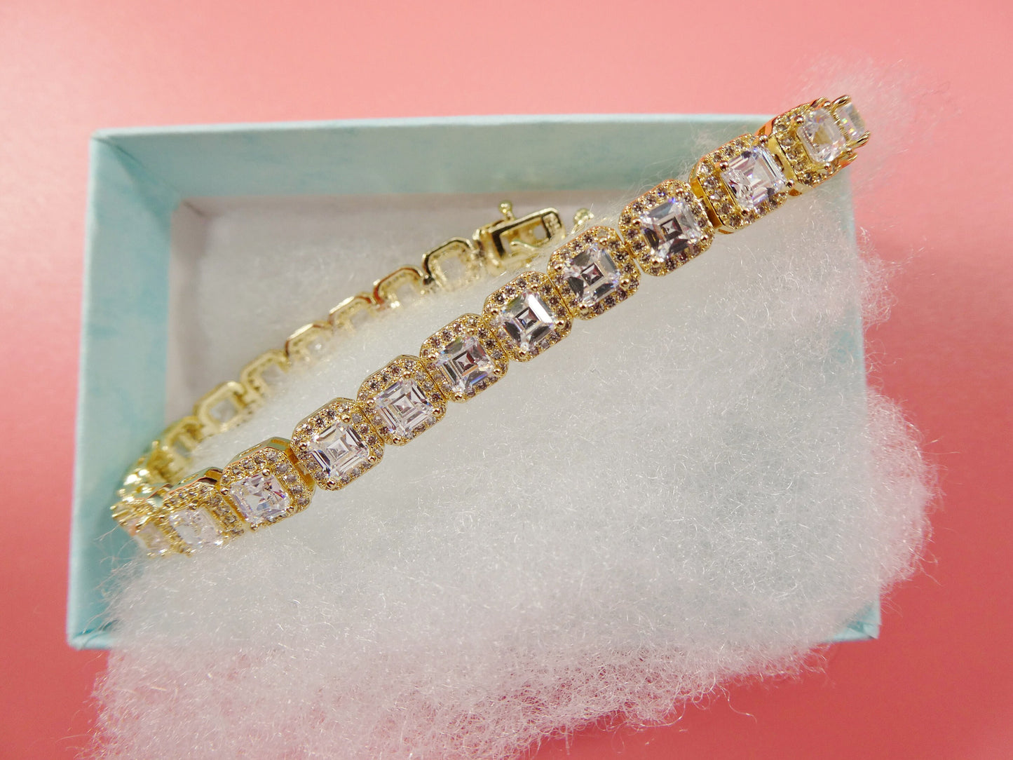 7 inch 18k gold filled ladies bracelet 4mm princess cubic zirconia stone
