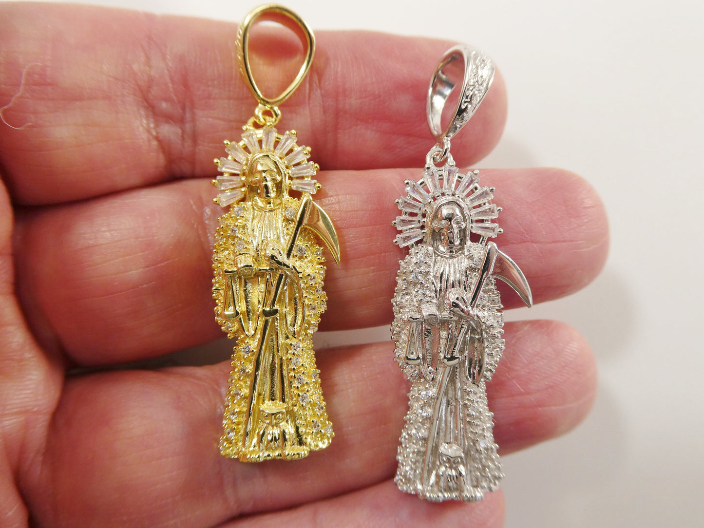 real 925 sterling silver santa muerte pendent charm