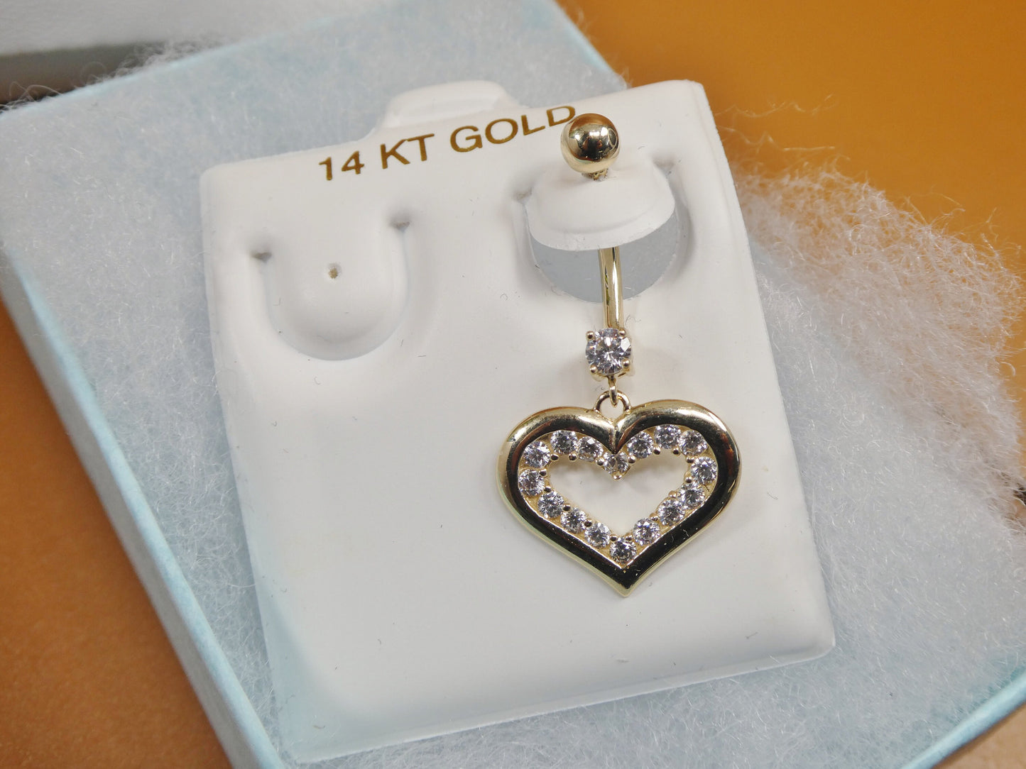 14k real solid yellow gold heart dangling belly ring