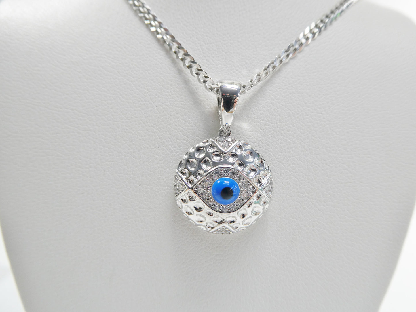 real 925 sterling silver 18 inch flat chain and evil eye pendent charm
