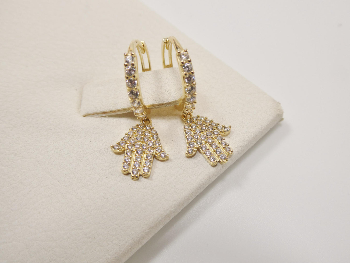 real 10k solid yellow gold hamsa hand hoop huggie earrings