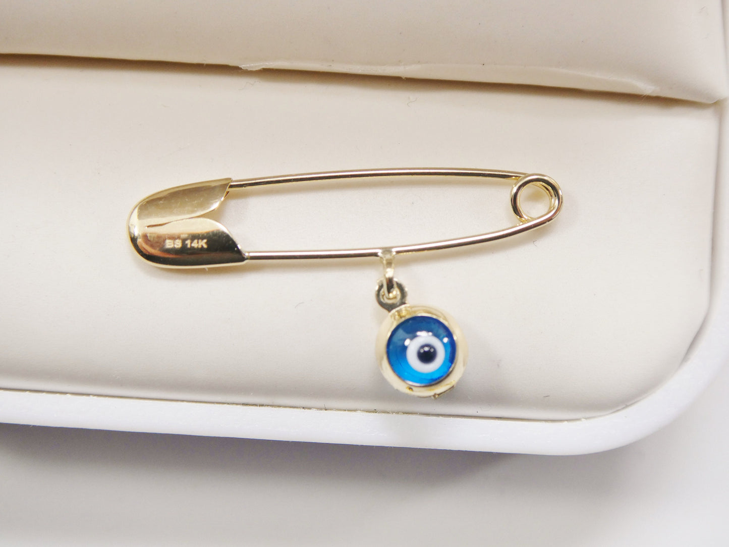 14k real solid yellow gold baby evil eye newborn pin brooch