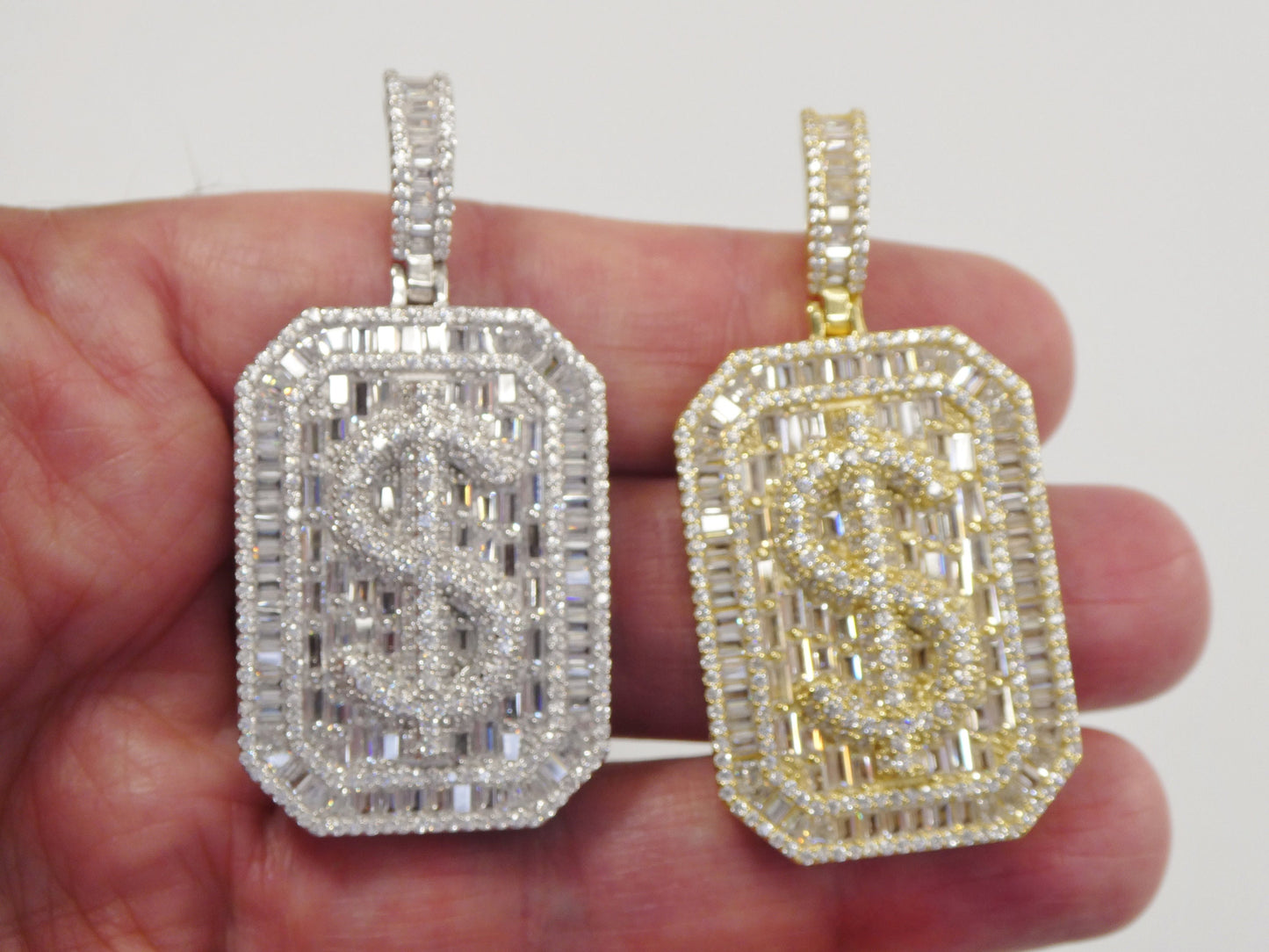 real 925 sterling silver large dollar/ money sign medallion pendent