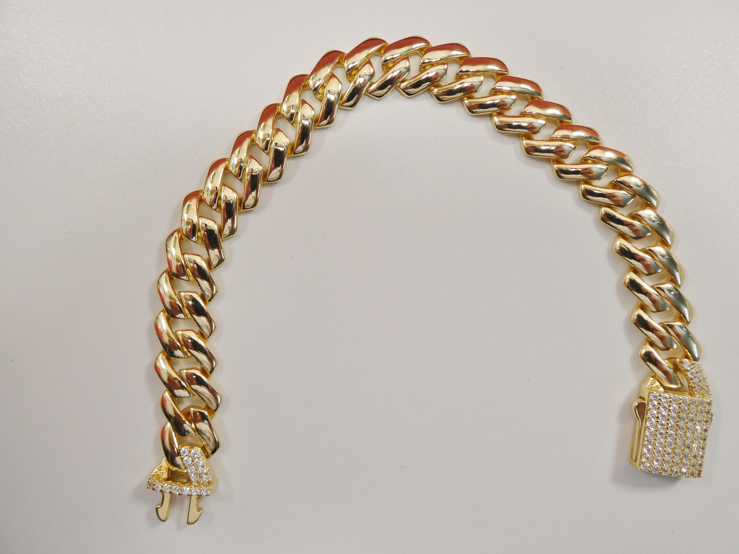 12MM real solid 925 sterling silver 14K yellow gold color Monaco bracelet