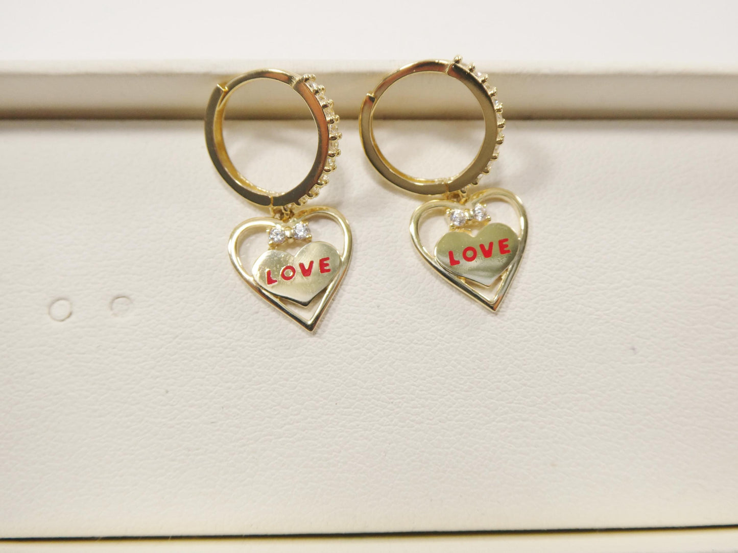 real 10k solid yellow gold heart love dropping huggie earrings