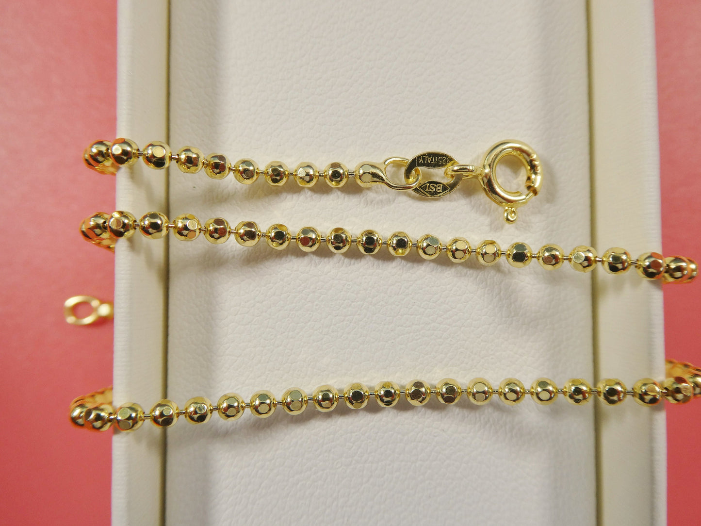 10 inch 14k yellow gold tone color over real 925 sterling silver moon cut bead anklet bracelet
