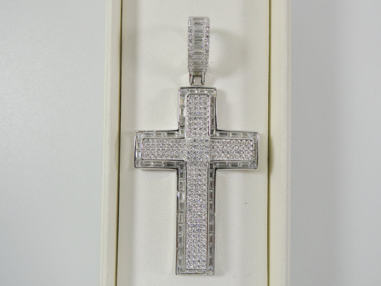 real 925 sterling silver full ice shiny stone cross charm pendent 14k white gold finish