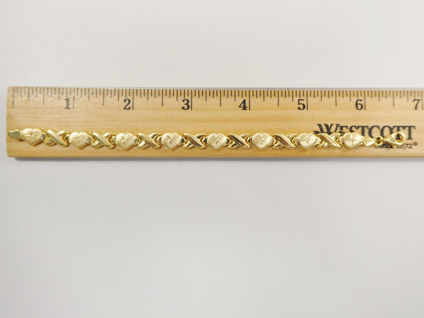 6.5 / 7 / 8 / 10 inch xoxo heart stampato bracelet all yellow tone 14k yellow gold color finish over real 925 sterling silver