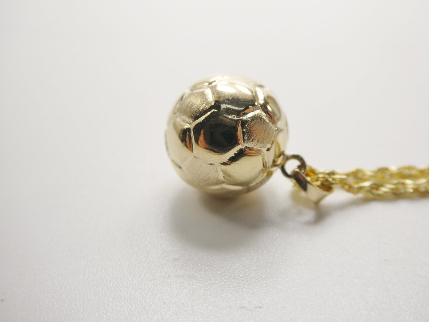 14k real solid yellow gold mini soccer ball pendent and robe necklace