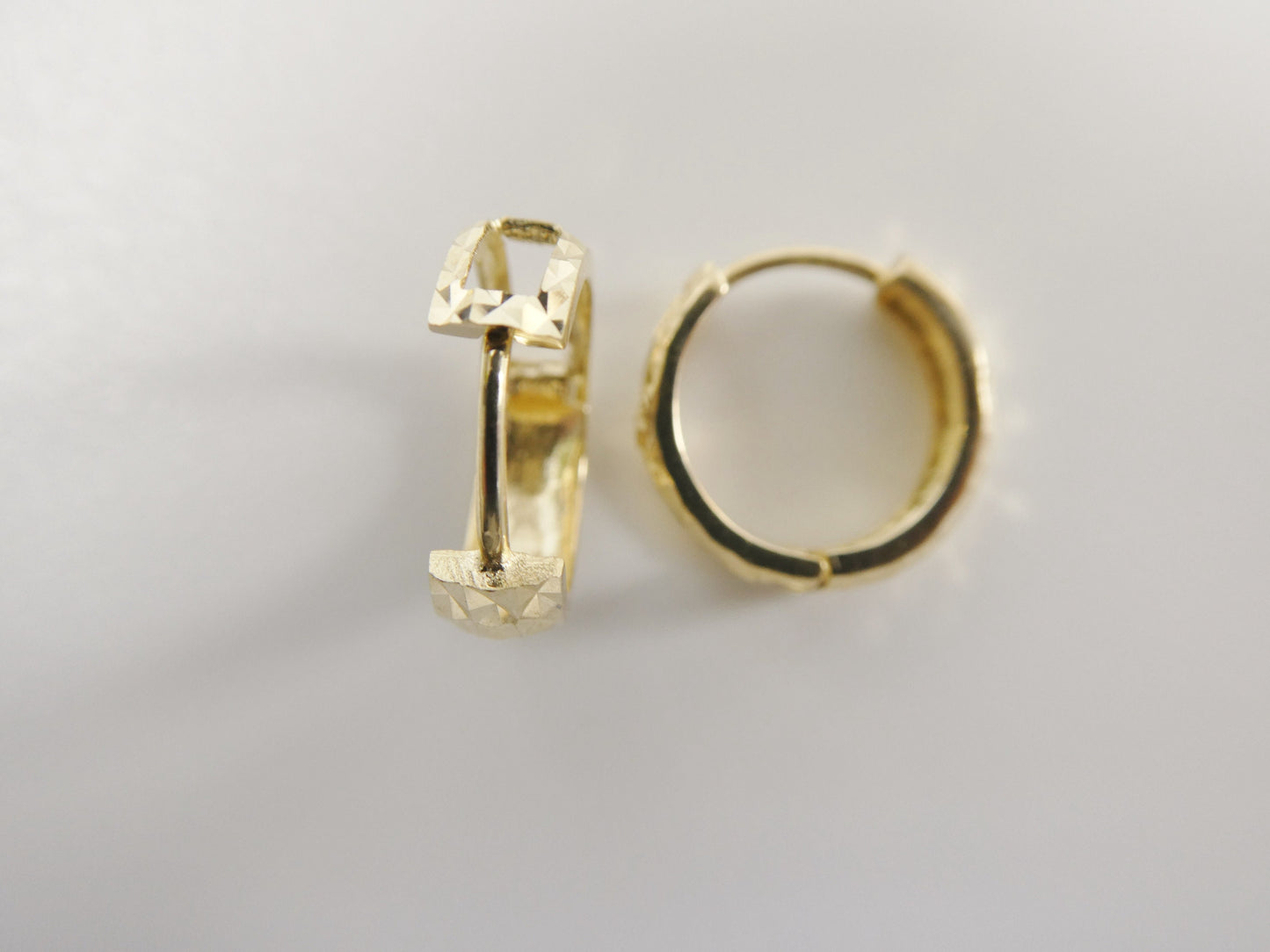 real 10k solid yellow gold diamond cut 13m hoop huggie earrings