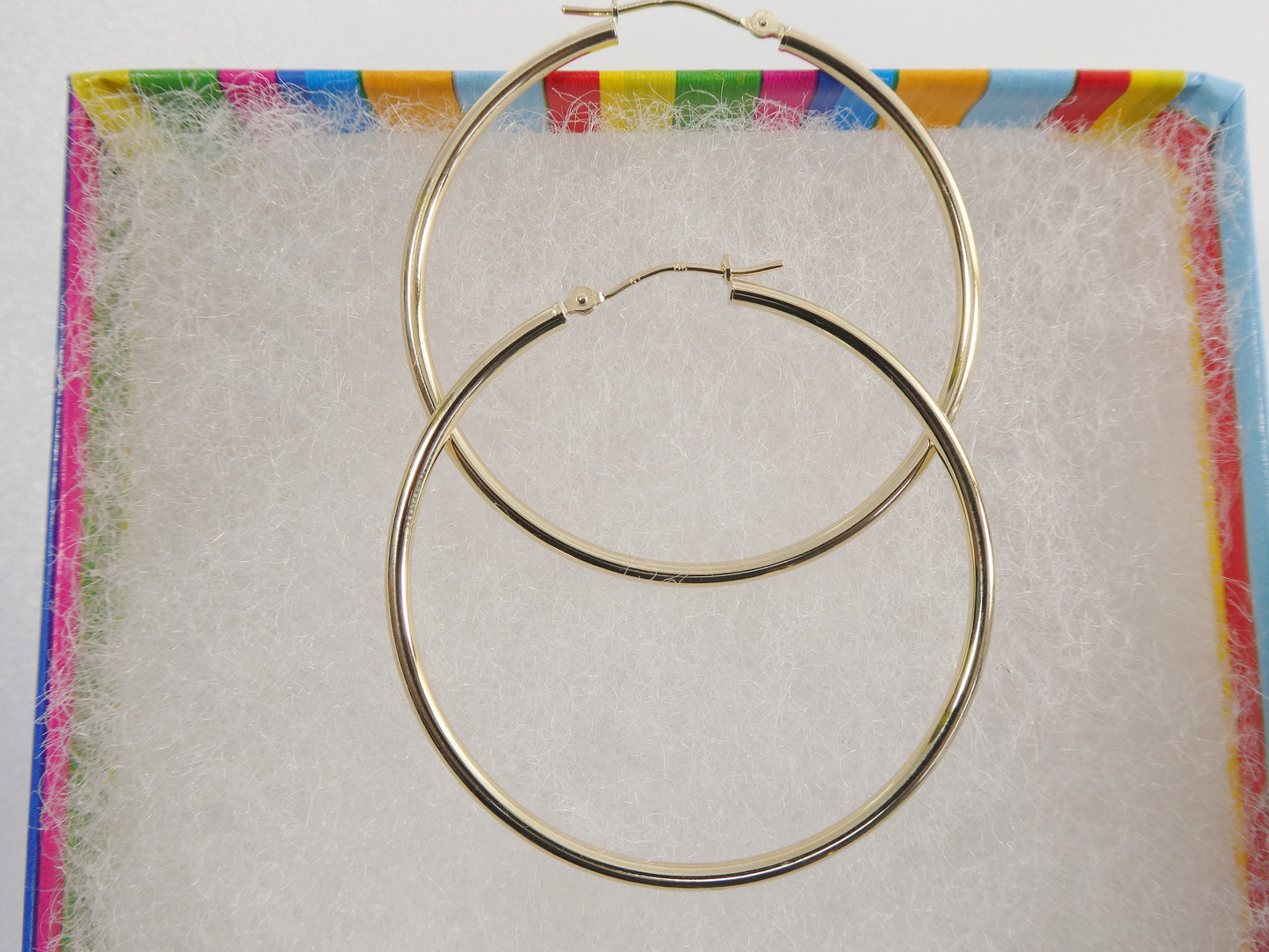 14K real solid yellow gold 2mm / 45mm round hoop earring snap closure high polish finish
