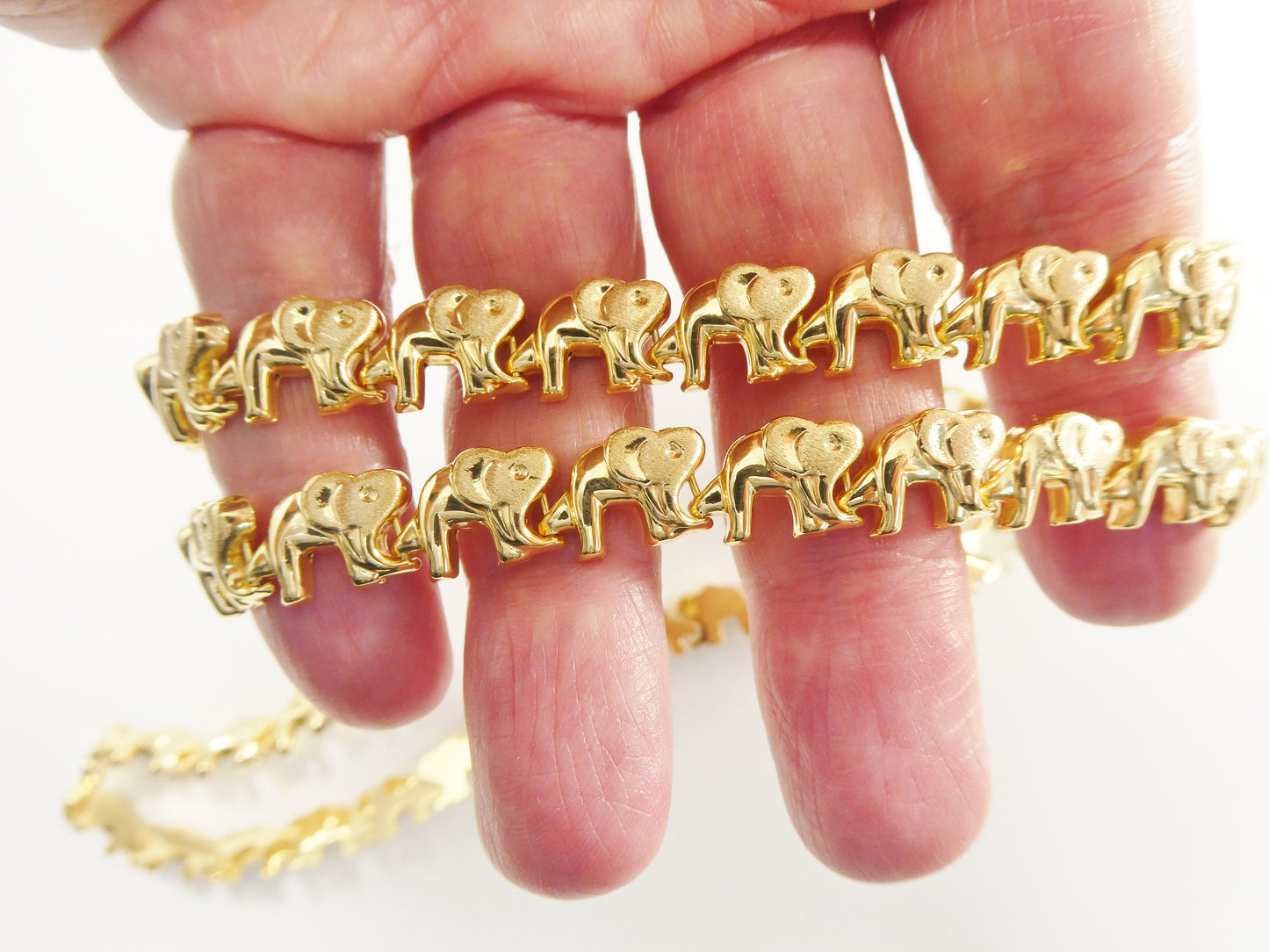 real 925 sterling silver all yellow tone elephant set necklace and bracelet