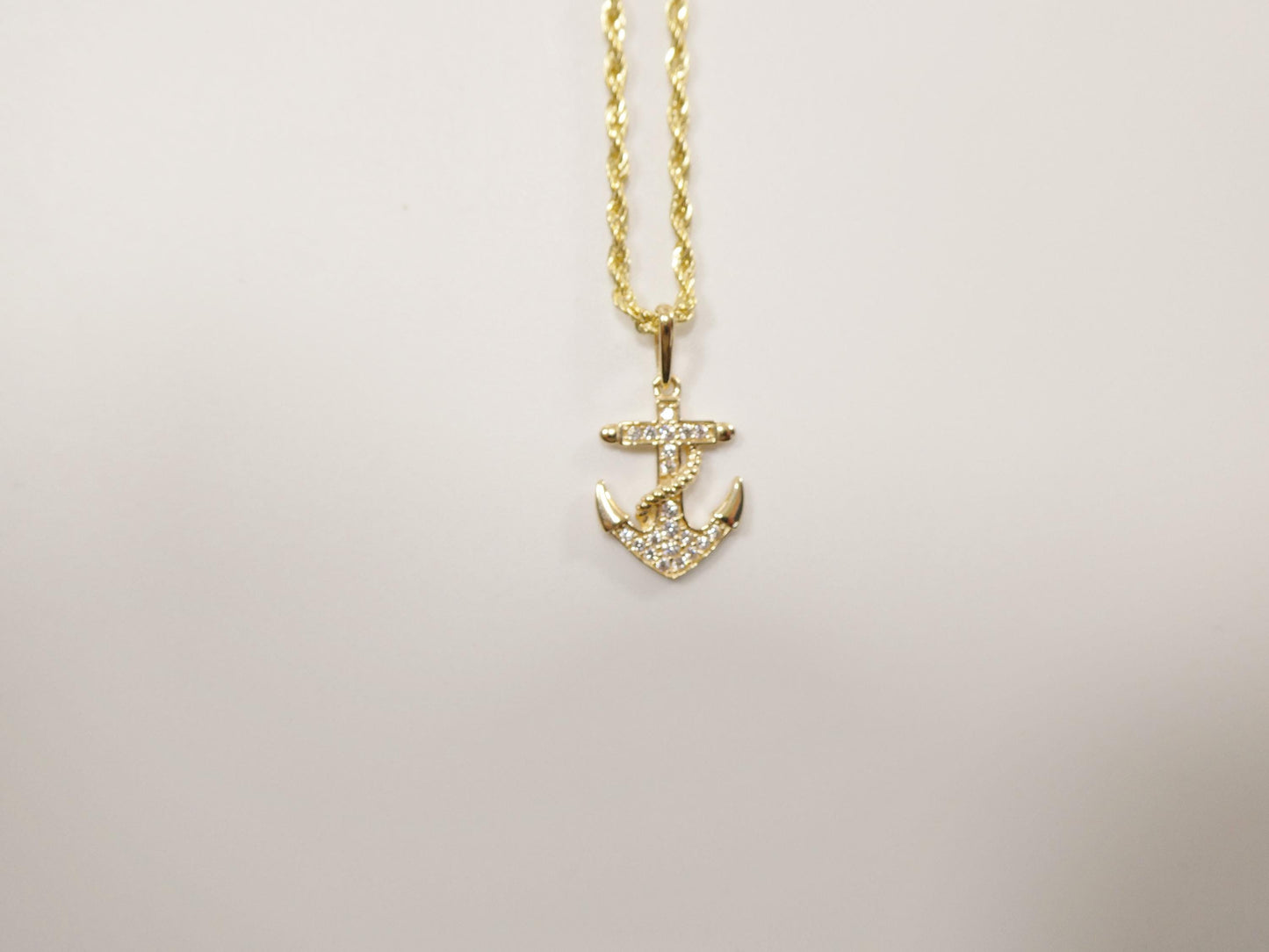 14k real solid yellow gold anchor pendent and rope necklace