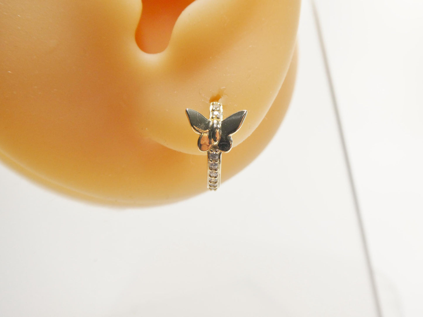real 10k solid yellow gold designer butterfly hoop huggie earrings