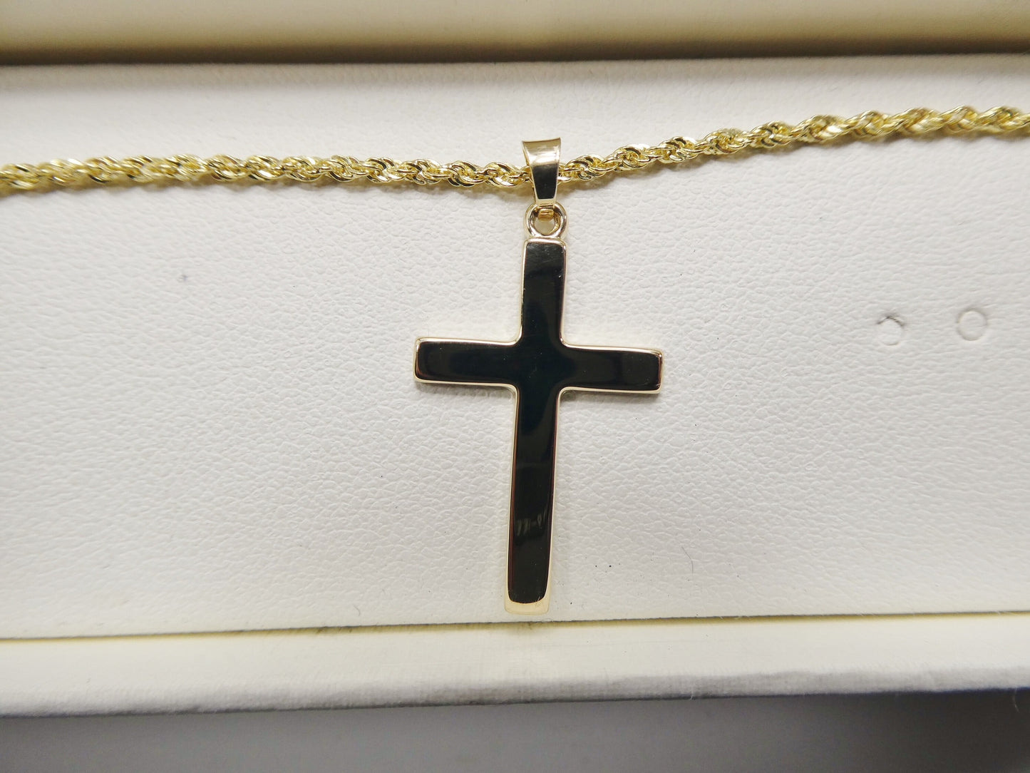 14k real solid yellow gold super polish cross pendent and robe chain necklace