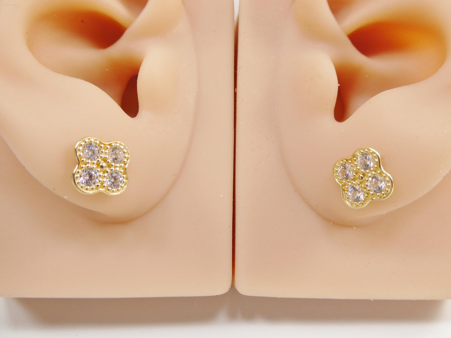 real 10k solid yellow gold large flower push post stud earring