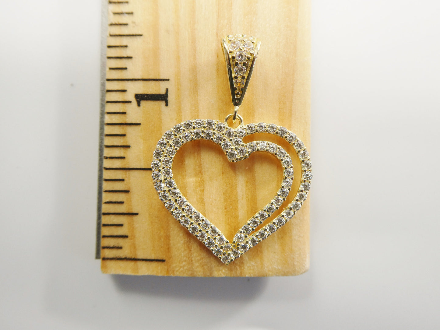 14k real solid yellow gold full stone setting heart charm pendent