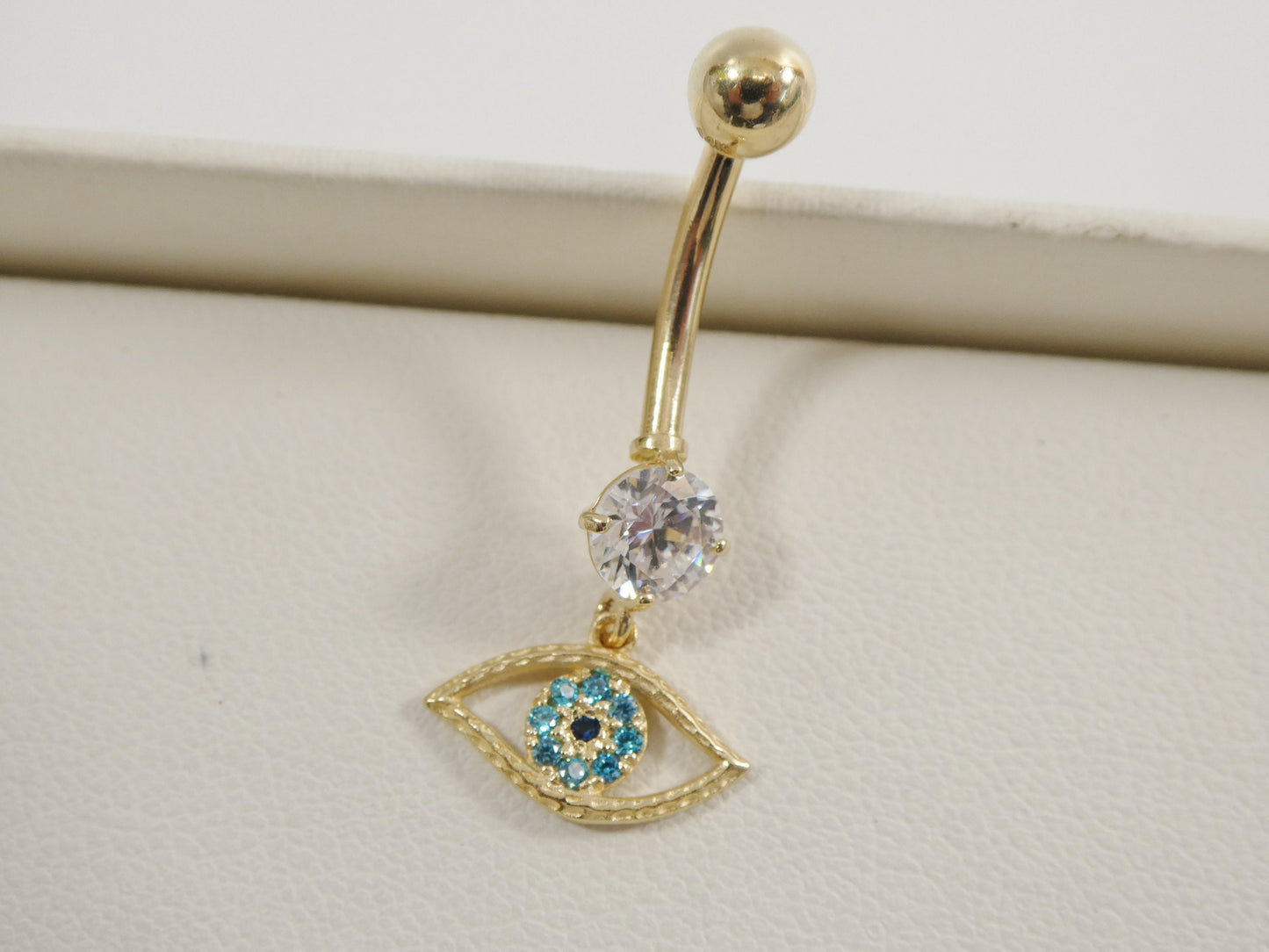 14k real solid yellow gold evil eye dangling belly button ring piercing