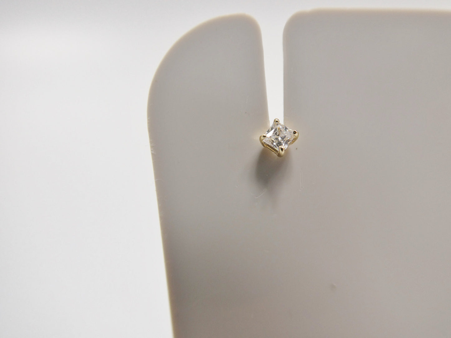 14k real solid yellow gold 2MM stone long post square stud nose ring