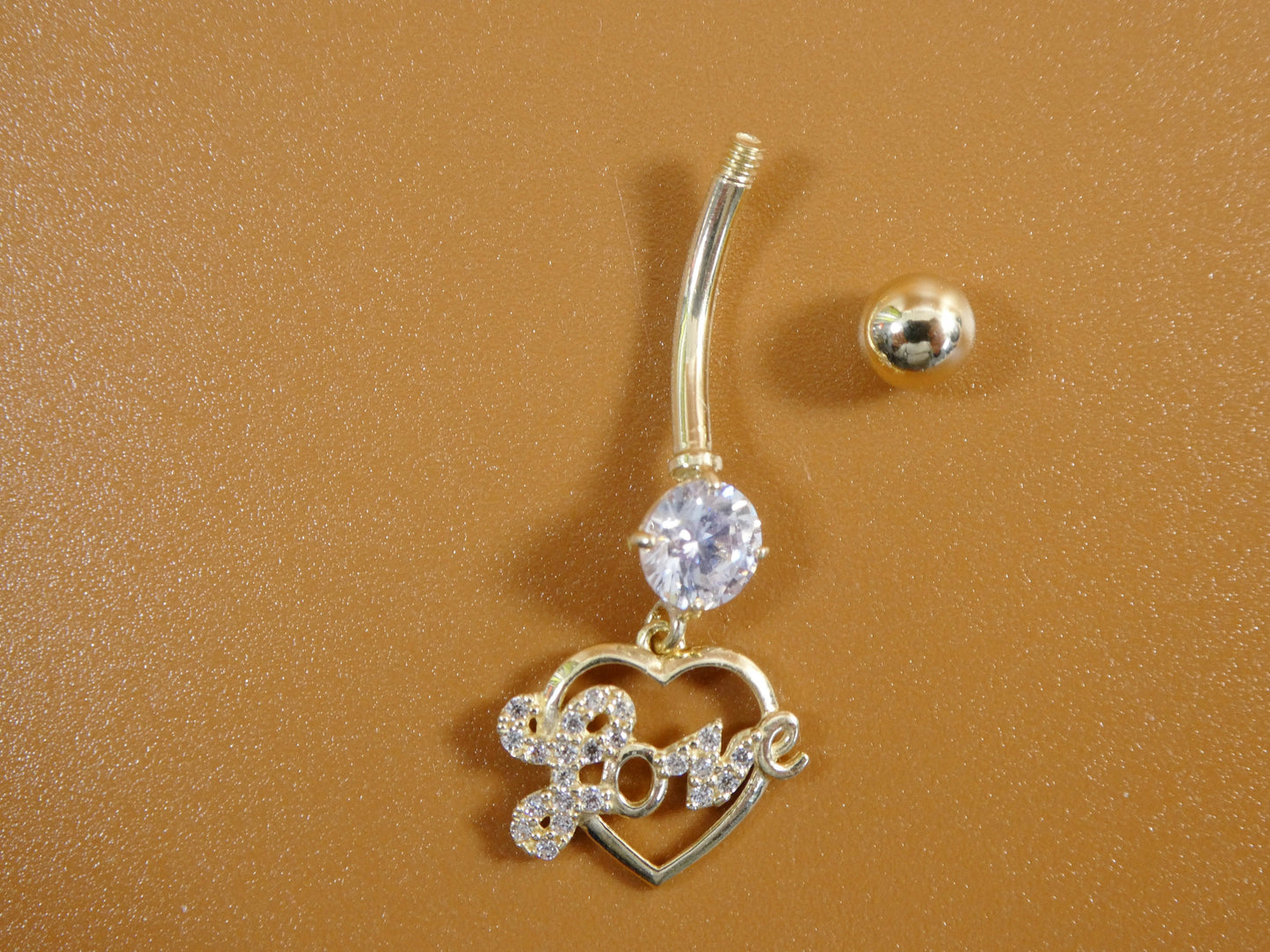 14k real solid yellow gold dangling love heart belly button ring piercing
