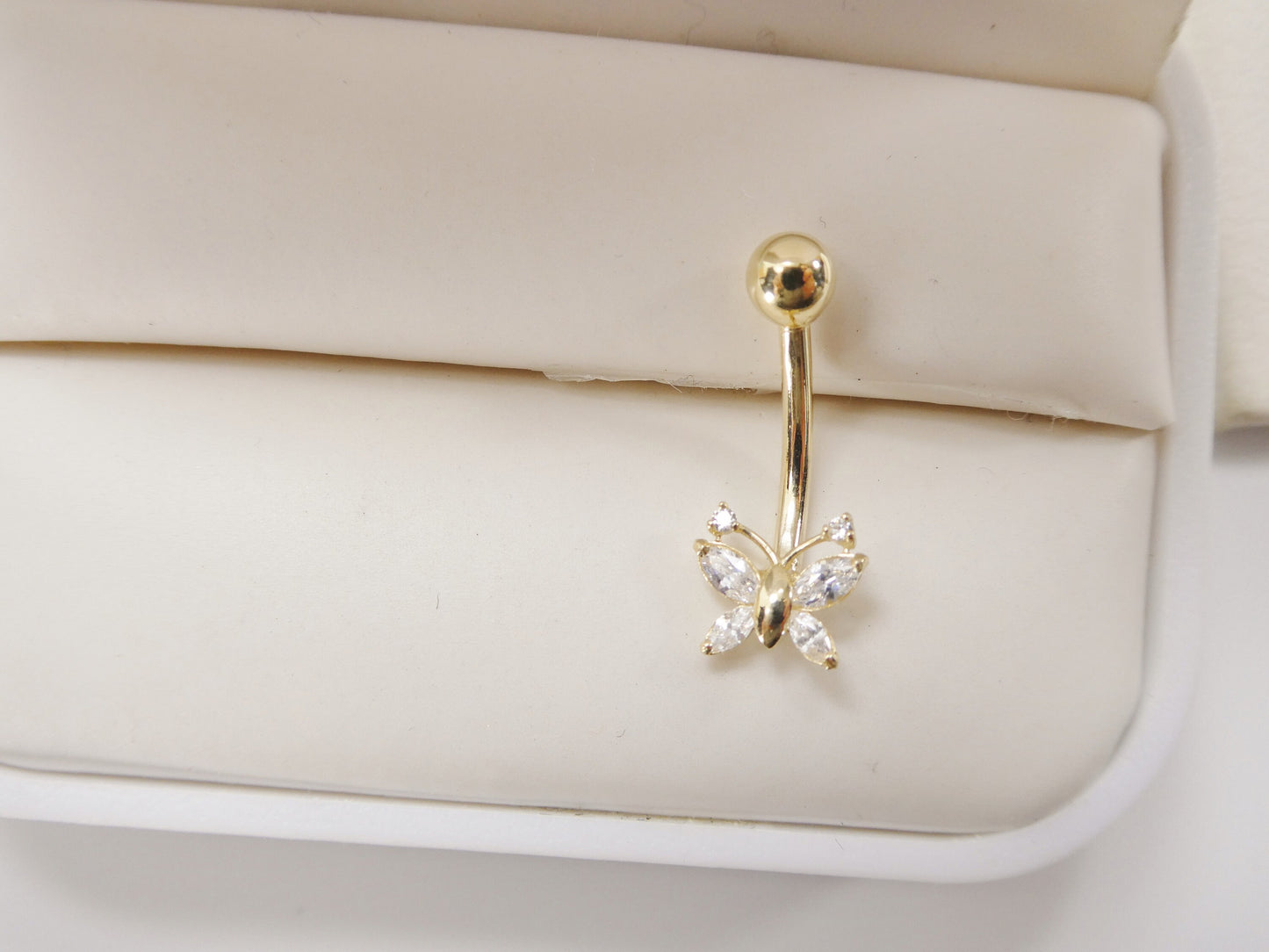 14k real solid yellow gold butterfly belly button ring piercing