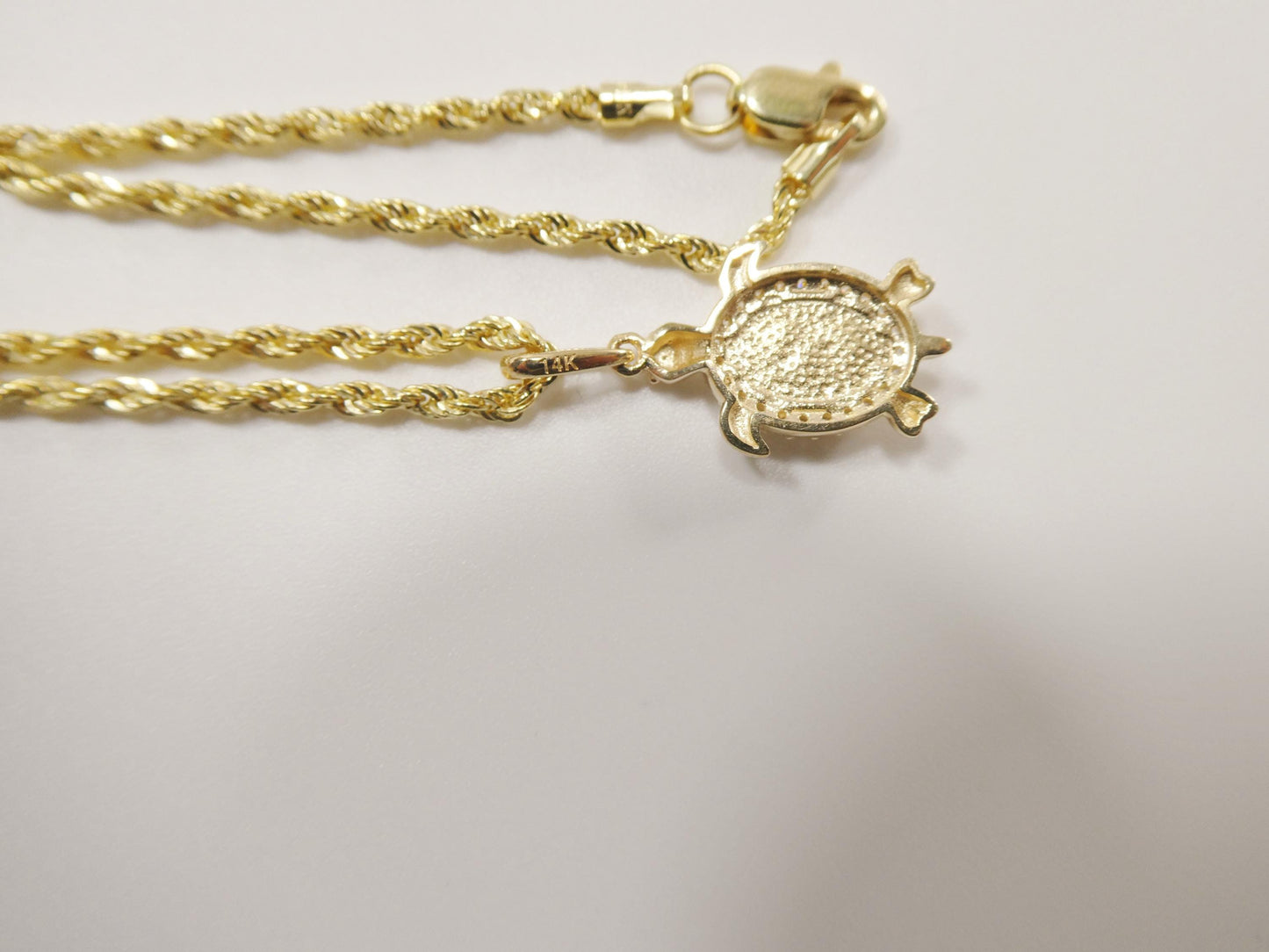 14k real solid yellow gold turtle pendent and rope necklace