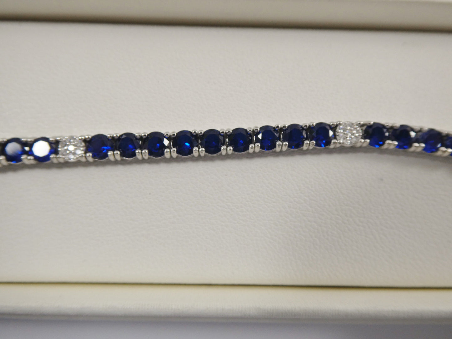 Real 925 sterling silver sapphire spinel tennis bracelet box lock clasp